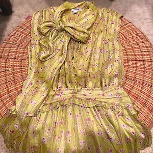 Sabina Musayev Soleil Mini Dress, Lime Floral. Size M.